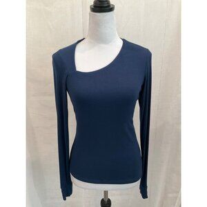 LA Made Asymmetrical ribbed Neckline Long Sleeve Top slate Blue size a small